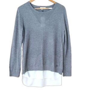 Calvin Klein Layered Sweater Faux Shirt Hem Gray White M NWT